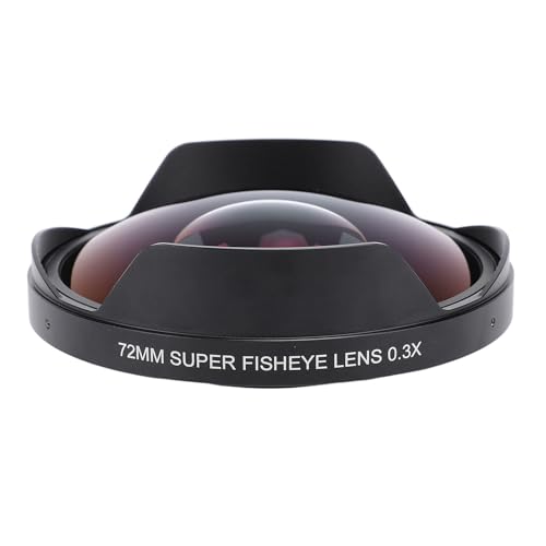 72MM 0.3X HD Wide Angle Fisheye Lens, Fisheye Security Camera Lens with Hood, 180° Aluminum Alloy Angle Lens for Camcorder