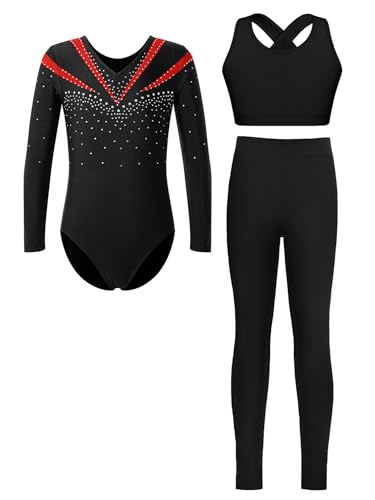 Justaucorps de gymnastique fille Choomomo 3 pièces strass brillant ensemble danse 5-16 ans