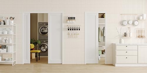 Image of Sliding Pocket Door, 48 inch(2 x 24) x 80 inch, 1-Panel Core with Frame and Hardware Kit Set, Interior Doors for Pocket Door, White Primed - No Panel Assembly Required