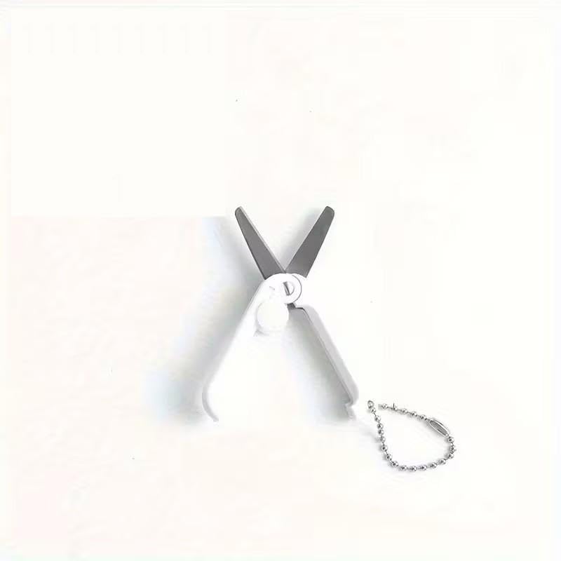 1pc Portable Folding Scissors - Stainless Steel, Compact, Foldable Mini Scissors with Keychain Attachment - White