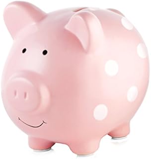 Pearhead Large Piggy Bank, Ceramic Keepsake Nursery Décor, Pink Polkadot, One Size