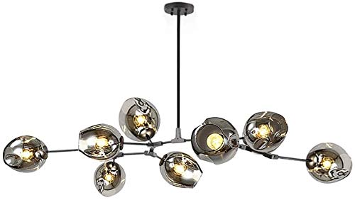 BayDe Chandelier E27 - Glass Ball Chandelier Adjustable Height,Matte Black Sputnik Chandelier,E26 Metal Hand Blow Branches Pendant Light,79"" Mid Century Globe Light Fixtures,Chandelier, Plating Soot Black 8-Lights Plating Soot