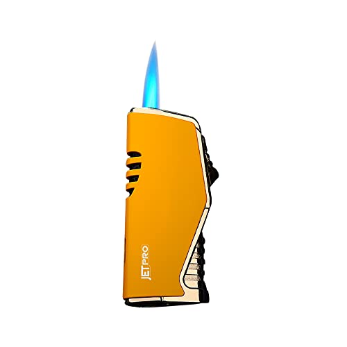 Jetpro Butane Torch Lighter Windproof Refillable Lighter With Visible Window Adjustable Jet Flame For Bbq Camping (Gas Not Included) (Yellow) #TOP6