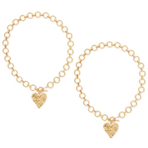 Mikovivi 2uds Collar de Corazón Oro Grueso, Patrón Martillo Collares Colgantes de Oro Macizo con Forma Corazón Ideales Como Regalo Joyería Moda para Mujer