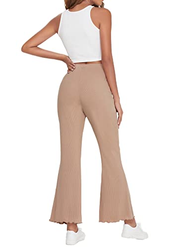 Verdusa Women's Elegant Ribbed Knit Elastic Waist Flare Leg Long Pants2
