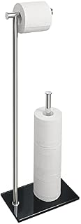 Sayayo Toilet Roll Holder Free Standing Chromed Toilet Paper Holder for Bathroom, SUS304 Stainless Steel Poles and 12MM Thick Tempered Glass Base, Additional Storage Stand for 3-4 Rolls (70CM Height)