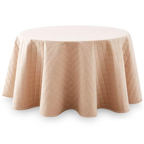 Lanovenanube Falda Camilla Velvet Acolchada, Enaguilla de Invierno Redonda, Medida 90 cm, Color Beig. Faldilla para Mesa Que Mantiene el Calor, de Tejido Aterciopelado y Tacto Extra Suave