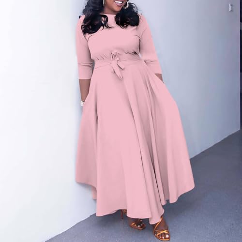 Image of BFFBABY Women's Wrap V Neck Plus Size Maxi Dresses 3 /4 Sleeves Chain Floral Printed Swing Dress with Belt