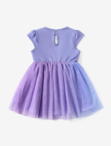 Image of Disney Frozen Toddler Girl Dress Elsa Anna Olaf Print Gradient Tulle Summer Clothes Short-Sleeve Outfit Party Birthday Sundress Purple 3-4T