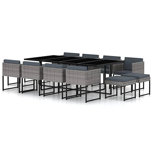 KCCKOM Garden Furniture Set 13 Piece Patio Dining Set with Cushions Poly Rattan Gray