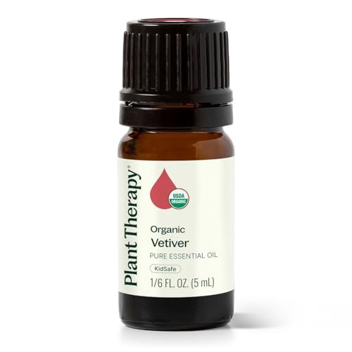 Plant Therapy Organic Vetiver Essential Oil 5 mL (1/6 oz) Pure Undiluted Essential Oil Great for Meditation and DIY Natural Skin Care