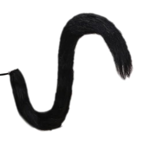 HugeDE 80cm Cat Cosplay Tail Long Plush Animal Tail Cute Party Costume Tail Faux Fur Fluffy Tail Fancy Dress Up Tail for Halloween Christmas Black