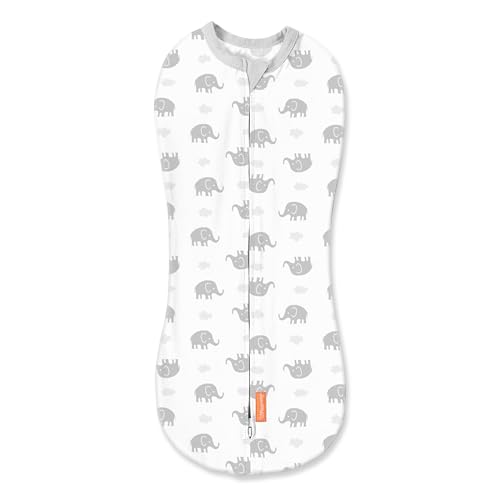 Image of SwaddleMe by Ingenuity Compression Swaddle Pod, Two-Way Zipper for Easy Changes, Improves Sleep & Calms Startle Reflex, 0-2 Months, 1-Pack - Grey Elephant Skies