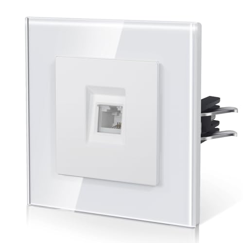 BSEED Toma de Teléfono Enchufe Con Cristal,Enchufe Pared con Garfio,E-Series,Una Teléfono,86mm Blanco