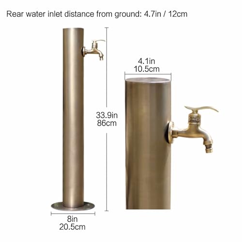 Columna de agua vertical de jardín, soporte de manguera independiente de acero inoxidable con grifo, hidrante anticongelante para características decorativas