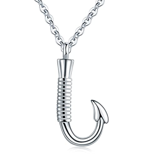 Fishing Hook Cremation Necklace for Ashes Fish Hook Stainless Steel Urn Jewelry Memorial Pendant Keepsake for Men