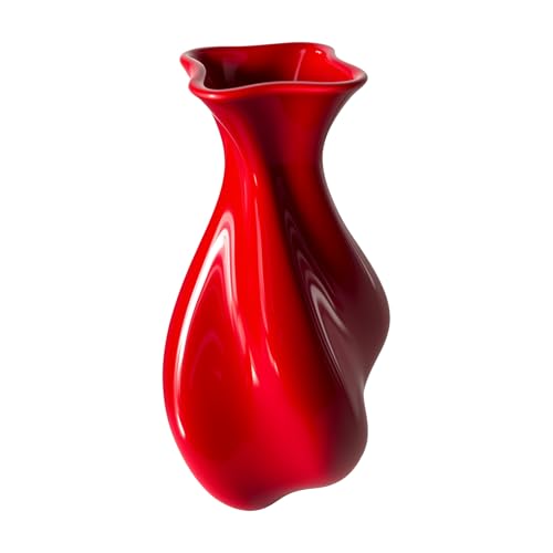 Red Ceramic Vase for Modern Home Decor Unique Wavy Shape Decorative Vase for Living Room Bedroom - Gifts for Women Valentines Day Housewarming (ChifonCyan 7.87 Inches)