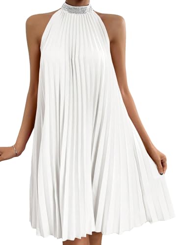 Image of Floerns Women's Pearl Beaded Halter Twist Sleeveless Tie Back Dress A Line Dress