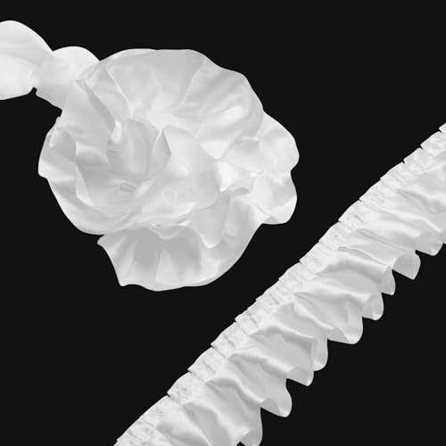 Homiest 11 Yards Ruffle Ribbon Trim for Sewing 1-1/2 Inch Wide Satin Fabric Trims White Ruffle Trim for Making Crafts Dress Curtain Wedding Costume Pillowcase