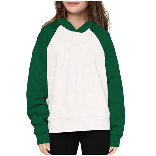 Girls Hoodie Color Block Sweatshirt Long Sleeve Fleece Lined Hooded Sweatshirts Loose Fit Warm Pullover Tween Clothes