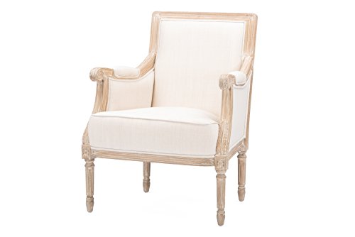 Baxton Studio Chavanon Wood And Linen Traditional French Accent Chair With Arm Rest, Light Beige #TOP2