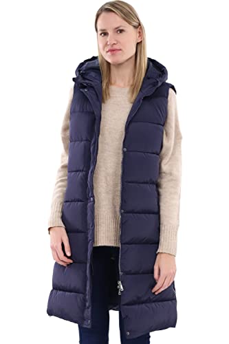 Malito 81260 - Chaleco acolchado para mujer largo con cremallera, chaleco sin mangas con capucha, chaleco acolchado con bolsillos laterales, azul oscuro, L Cover