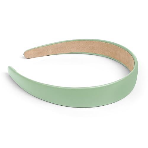 Huachi Light Green Headbands For Women Light Green Hairband Faux Leather Headband For Women And Girls Plastic Hard Head Band Solid Colors 1 Inch Thin Hair Bands thumb #2