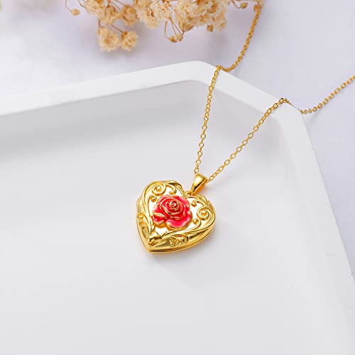 Soulmeet Personalized 10K 14K 18K Solid Gold/Plated Gold Enamel Rose Locket Necklace That Holds 2 Pictures Personalized Letters Engraved Locket For Her (Custom Photo & Text) #TOP2
