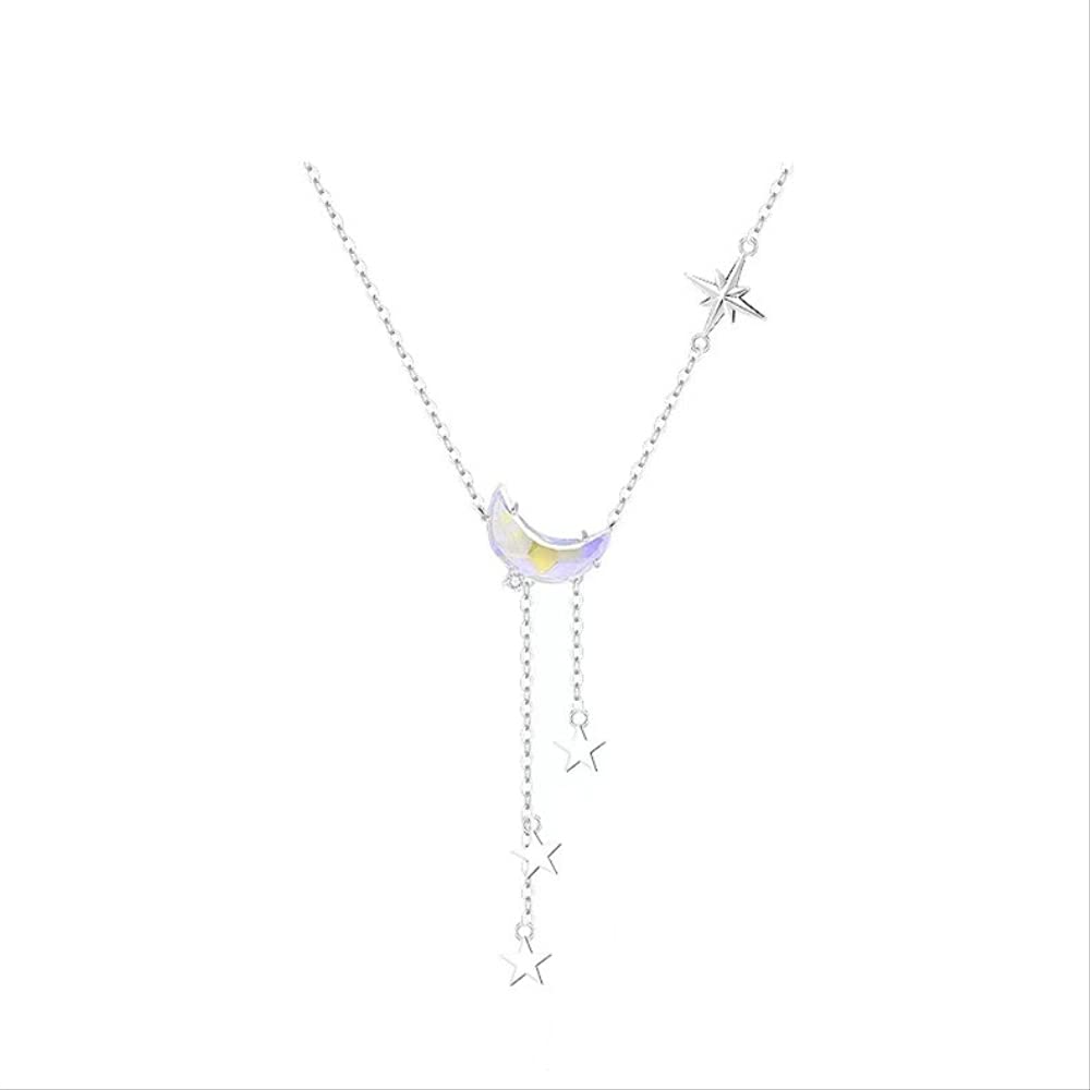 Collana Girocollo con Ciondolo con Ciondolo a Forma di Stella di Luna in Nappa 925 per Gioielli da Sposa da Donna