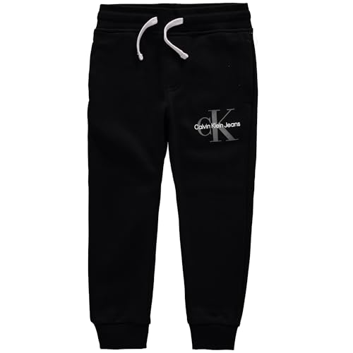 Calvin Klein Boys' Pull-On Fleece Jogger Sweatpants, Drawstring Closure, Black with Silver, 5