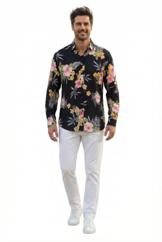 Image of Family Matching Hawaiian Clothes, Hibiscus Black | Black Hibiscus Print • Soft Rayon Fabric • Family Matching Outfits • Vacation Ready • Luau Party Wear