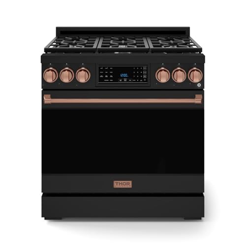 Image of Gordon Ramsay by THOR Kitchen 36 Inch Professional Liquid Propane Range with Tilt Panel Touch Control in Black /Rose Gold