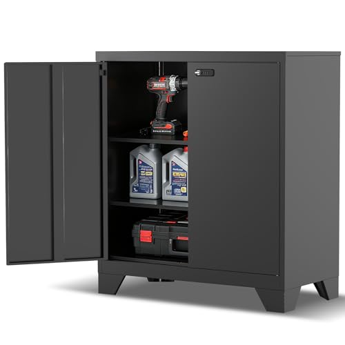 Armoire bureau rangement, Armoire Métallique avec Serrure à Combinaison, Armoire basse bureau, Acier avec 2 Étagères Réglables, Organisateur d'Outils et...