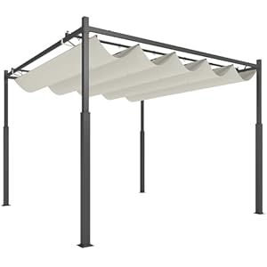 Outsunny Pergola ca. 3 x 3 m tuinpaviljoen, terrasdak van metaal, tuinpaviljoen met verstelbaar dak, vrijstaand, uv-bescherming 30+, voor terras en tuin, crèmewit