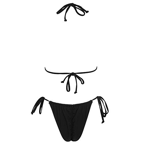 MOSHENGQI Women Sexy Brazilian Bikini 2 Piece Spaghetti Strap Top Thong Swimsuit Bathing Suit(M,Ribbed-Black)