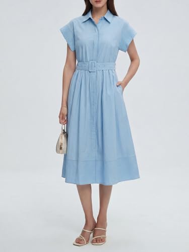 Image of EZAPINE Womens Summer Shirt Dress Casual Button Down Long Dress with Belt
