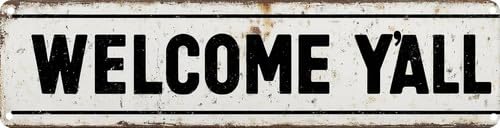 Horienteeon Welcome Y'all Metal Sign 10x40cm Aluminium Vintage Style Plaque for Porch Farmhouse Living Room Wall Home Decor Gift — image 1