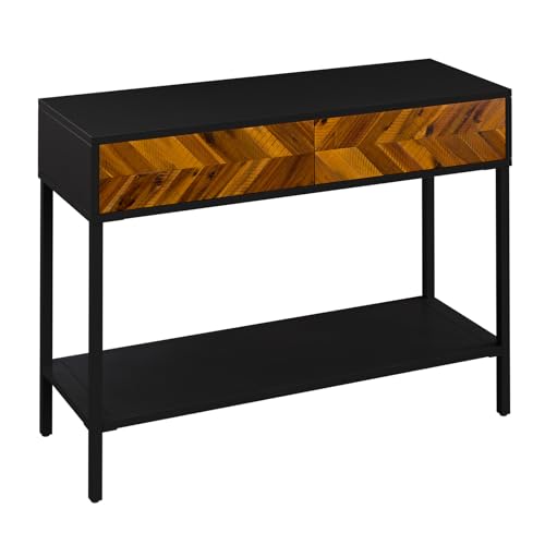 Image of Bme Vivian Console Table with 2 Drawers, Solid Acacia Wood Entryway Table, Rustic Golden Brown Mid Century Modern Sofa Table with Storage, Solid Wood Hallway Table for Living Room or Foyer