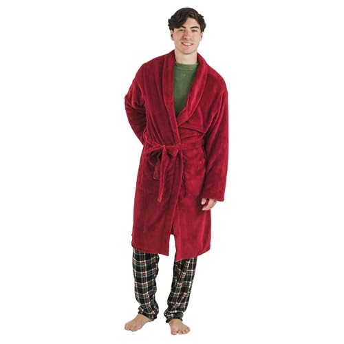 TRAMAS+ Bata para Hombre de Invierno, Coral, Con Cinturón Ajustable, Ropa para Dormir, de Estar por Casa - M, Burdeos