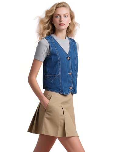 Women's Denim Sleeveless Casual Vest for women, Jean Vest Top, Light Wash, V Neck, Button Front with Dual Pockets3
