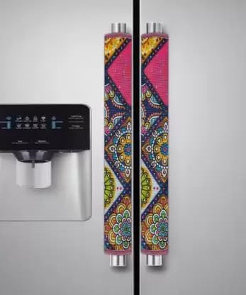 BHOLA PARVATI TRADING Fridge Handle Cover for Refrigerators/Sinlge/Double/Door | Leaves Multi Floral Design Cover-Set of 2-image-27