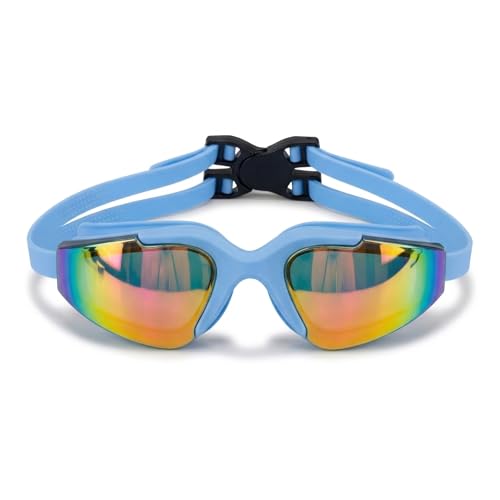 Image of BURNLAB Mirrored Lens Swimming Goggles for Pool and Outdoor Swimming, Adjustable Fit, Men & Women (blue)