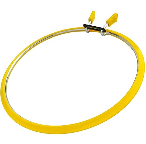 Image of Nurge Metal Embroidery Hoops - Premium Spring Tension Embroidery Hoop for Cross Stitch - Durable Ring with Quick Release Safety Clip - Ideal for Crafters,Beginners & Professionals - Yellow - Large