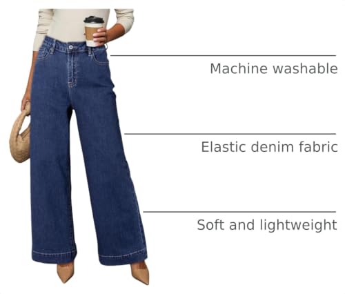 Image of Dokotoo Women's Casual High Waisted Jeans Stretch Wide Leg Loose Denim Pant