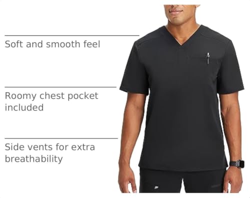 Image of Fabletics Men's Helix 1-Pocket Scrub Top - MotionTech, Wrinkle-Resist, Chest Pocket, Anti-Shrink, Semi-Slim Fit