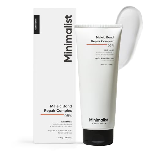 Image of Minimalist Hair Mask For Frizzy Hair, Repairing Dry, Damaged & Dull Hair | Maleic Bond Repair Complex 05% with Transglutaminase, Amino Acids & Ceramides | For Damaged & Treated Hair | Controls Frizzy Hair | For Women & Men | 200 gm
