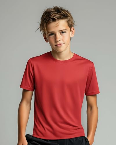 Image of Real Essentials 5 Pack: Boys Breeze Tech Dry-Fit Short Sleeve Athletic T Shirt Active Workout Gym Kids Youth