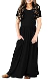 Long Maxi Dress Girl Black Short Sleeve Floor Length Casual Loose Dresses 7-8 Years
