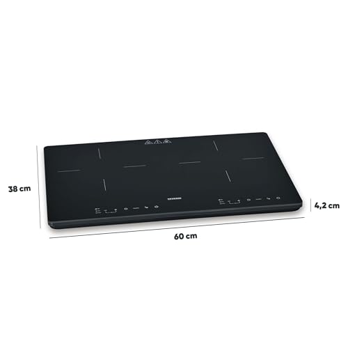 Severin Induktionskochplatte 2 Platten, kratzfeste Glaskeramik-Kochfelder, matt, 10 Leistungsstufen, Touch-Display, Timerfunktion, automatische Abschaltung, 3.400W, schwarz, Glas, DK 1033