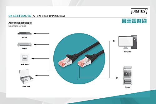 DIGITUS LAN Cable Cat 6-5m - RJ45 Network Cable - S/FTP Shielded - 1 Gbps - Compatible with Cat6A and Cat7 - Black - Image 3